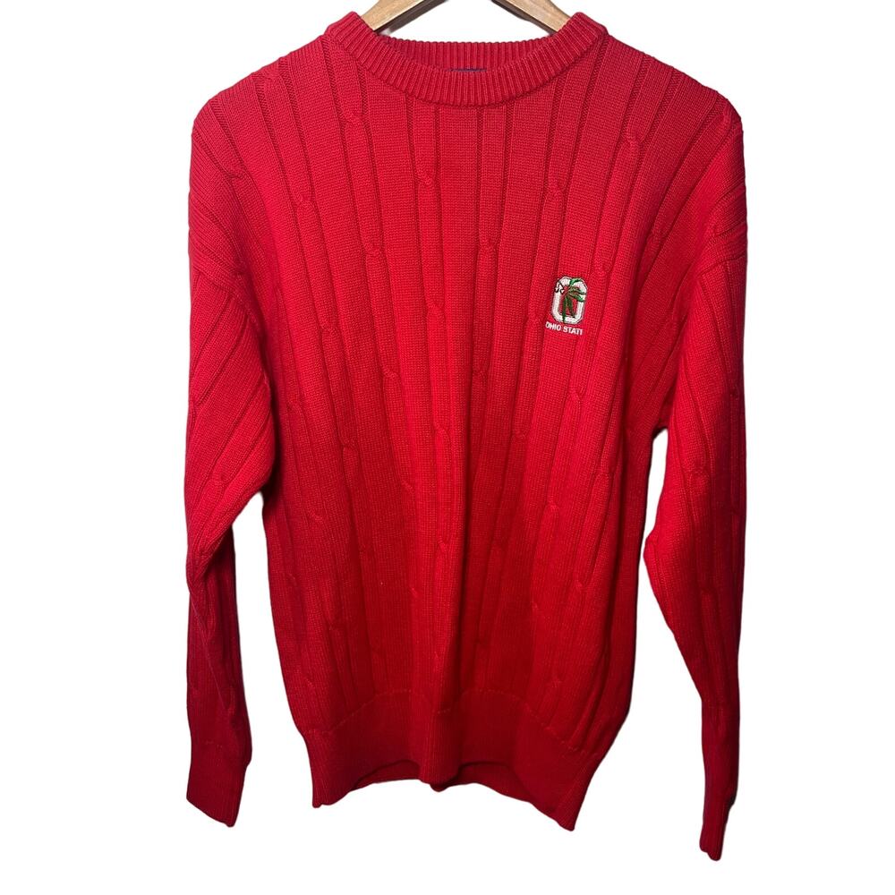 LA MODE Sweater VTG Mens Red OSU Preppy Cable Knit Collegiate Knit Pullover S